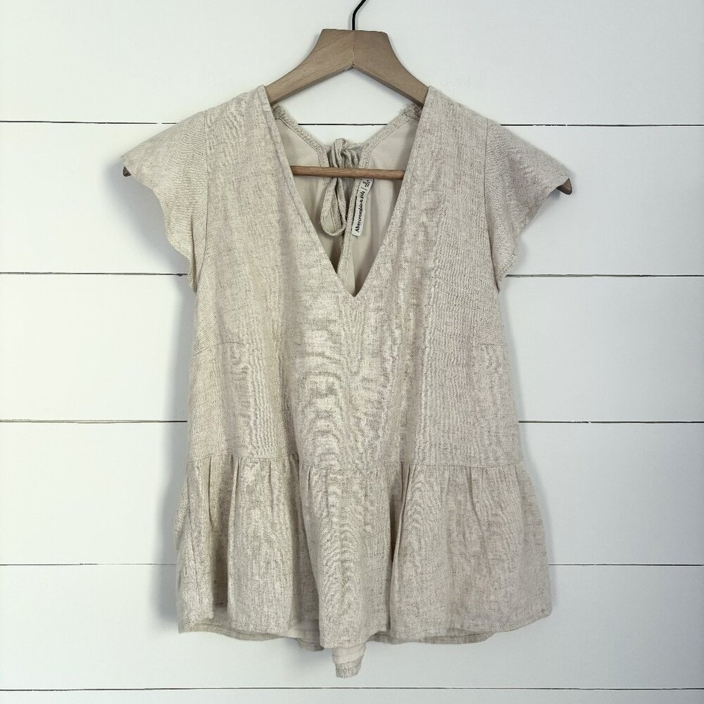 Abercrombie and Fitch cream linen blend short sleeve top Size Small